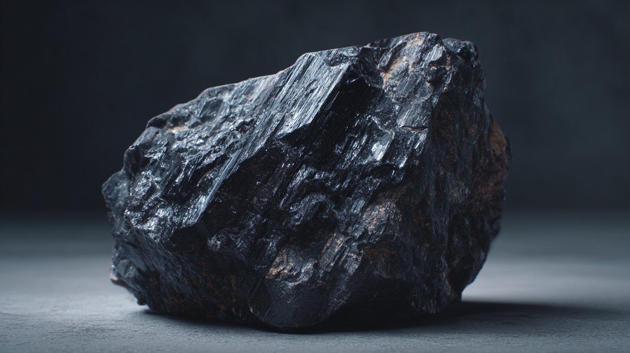 Raw black tourmaline crystal with natural facets.