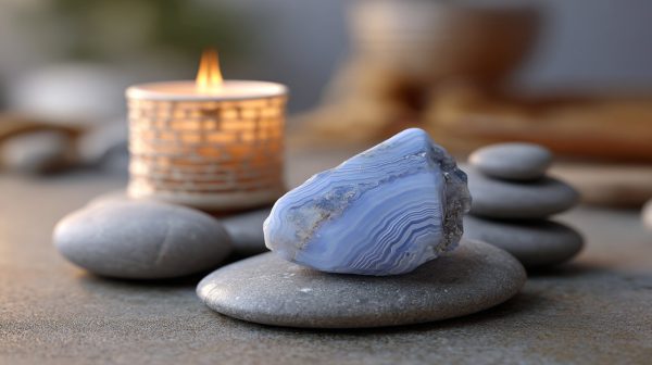 Piedra de ágata encaje azul en un entorno relajante.