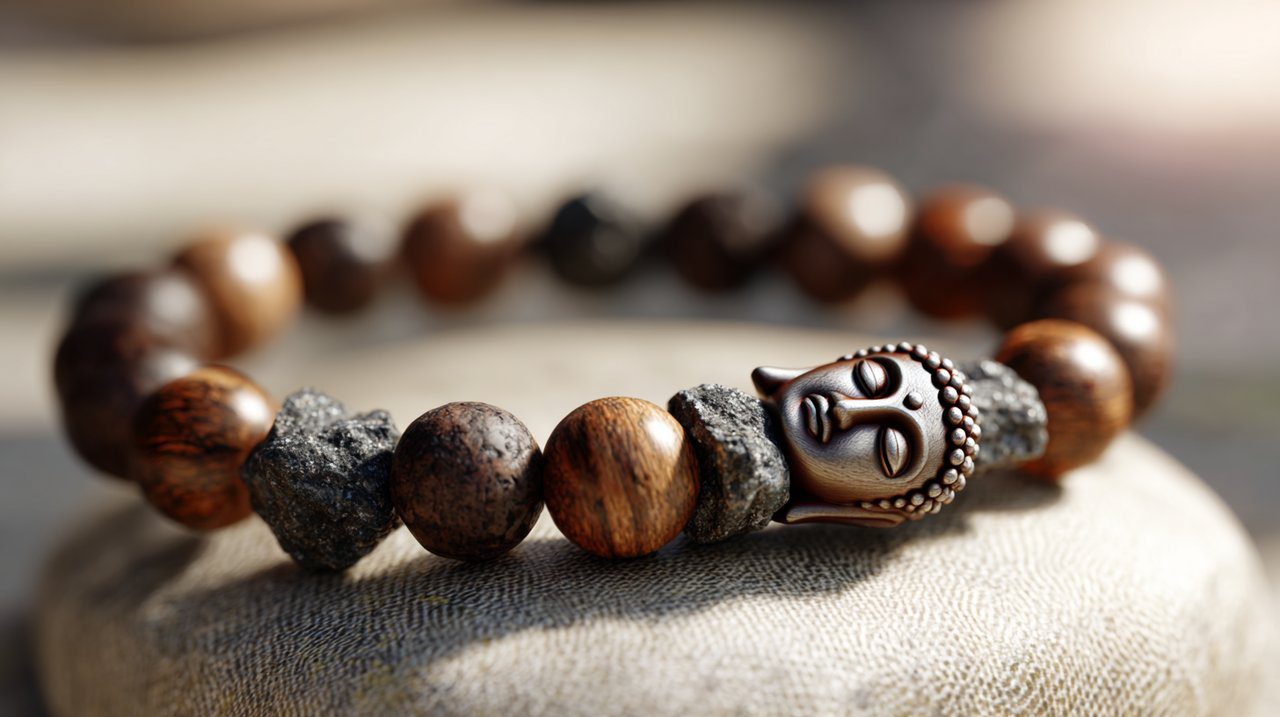 Una pulsera de Buda con piedras de anclaje