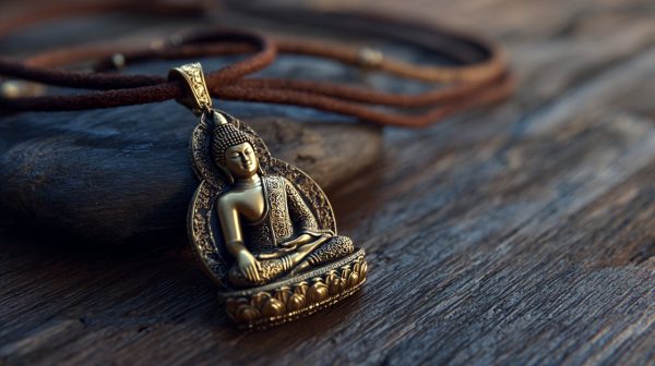 Un sereno collar de Buda que simboliza paz y sabiduría.