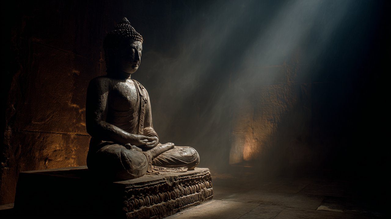 An ancient Buddha statue radiating peace.
