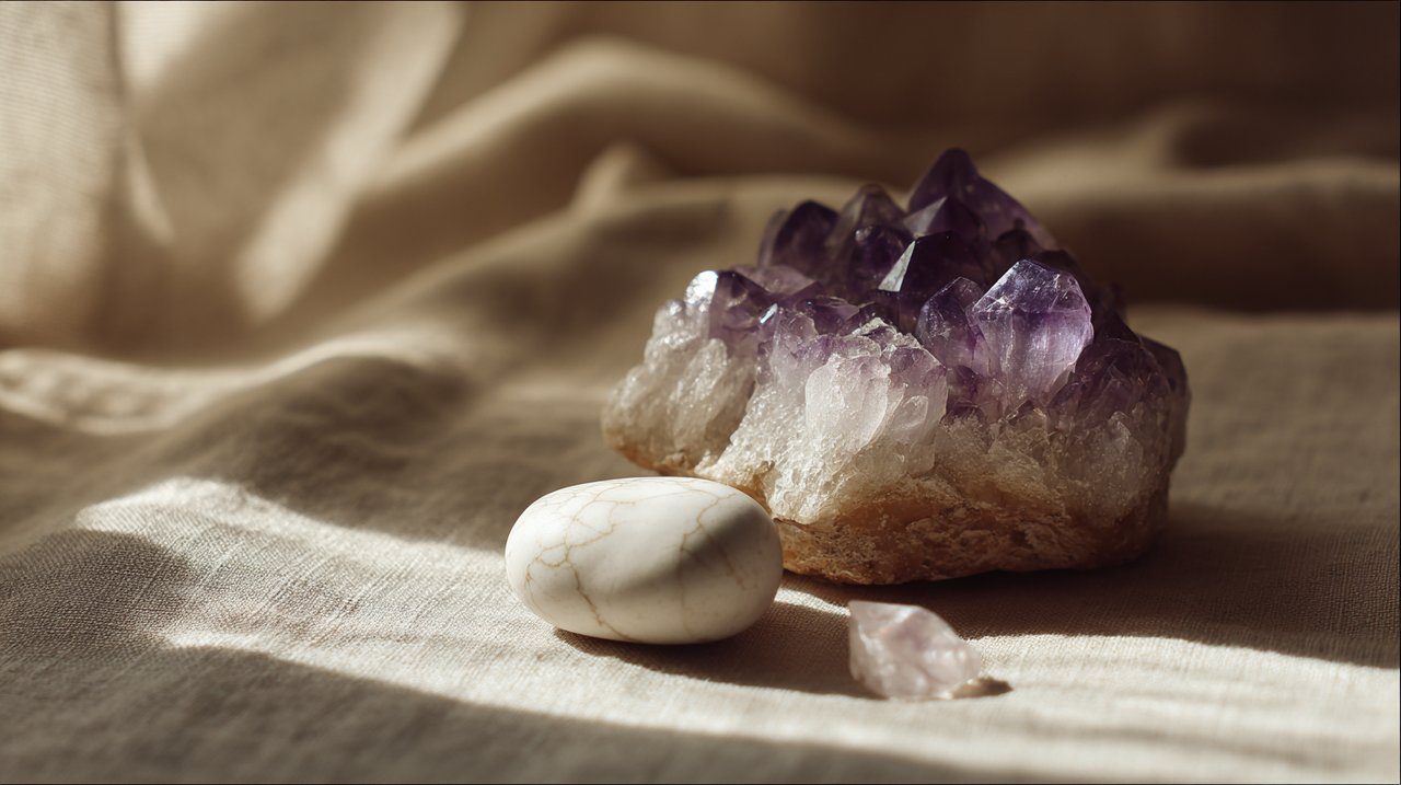Amethyst and Howlite stones for healing