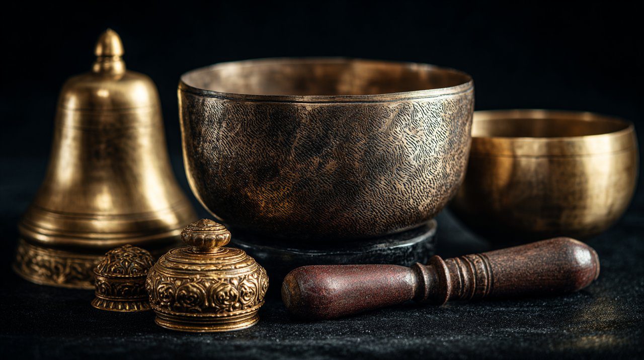 A collection of diverse Buddhist bells.