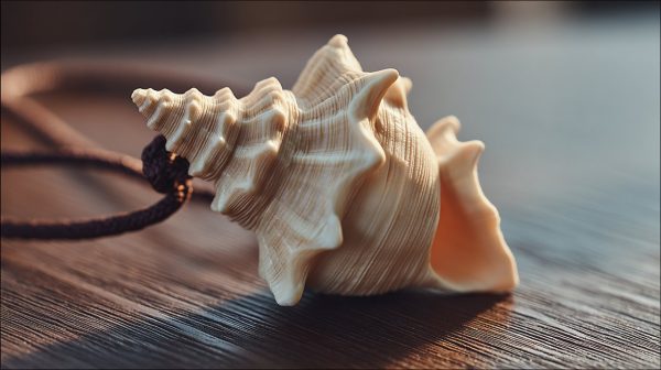 Un delicado colgante de caracola en un collar