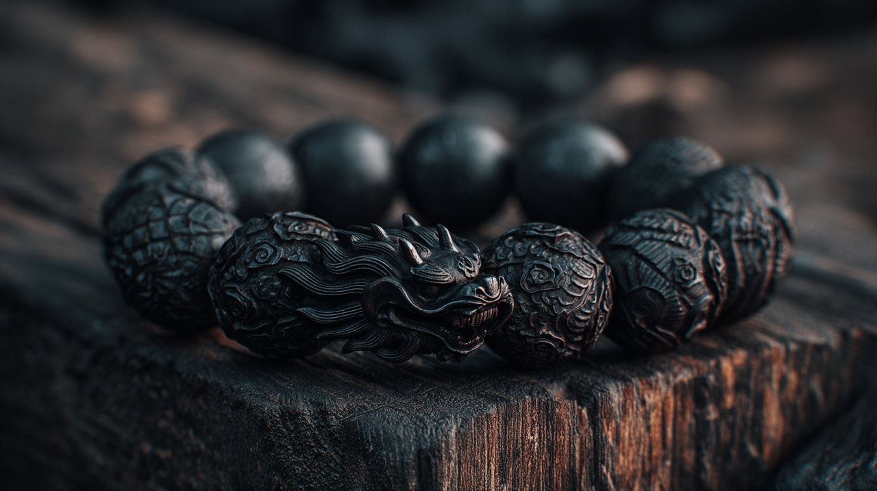 Uma pulseira de dragão feita de obsidiana preta.