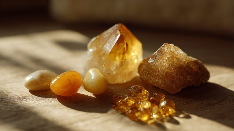 A serene arrangement of various yellow crystals.