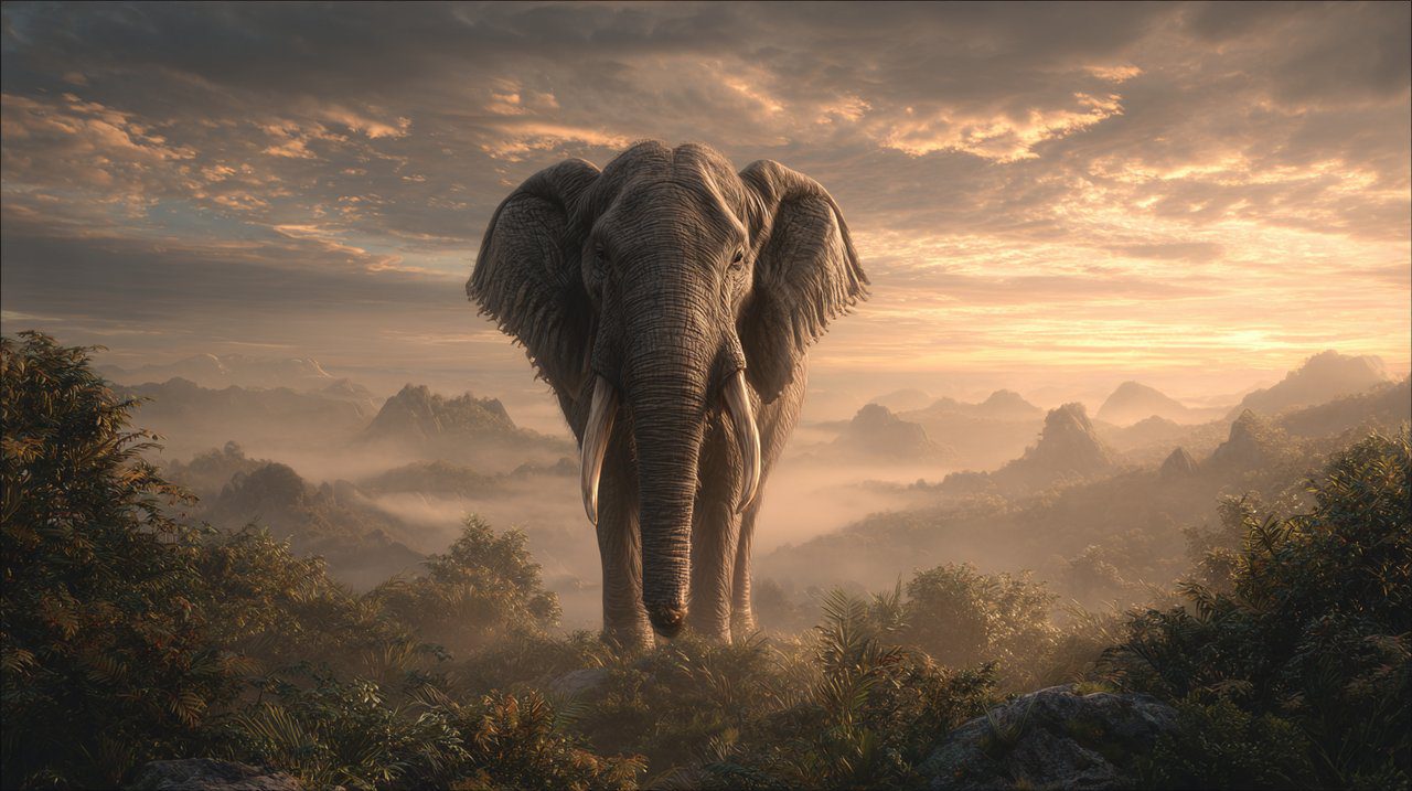 A majestic elephant symbolizing wisdom and strength.
