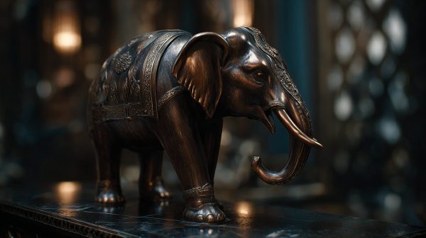 Una elegante estatua de elefante en un entorno sereno.