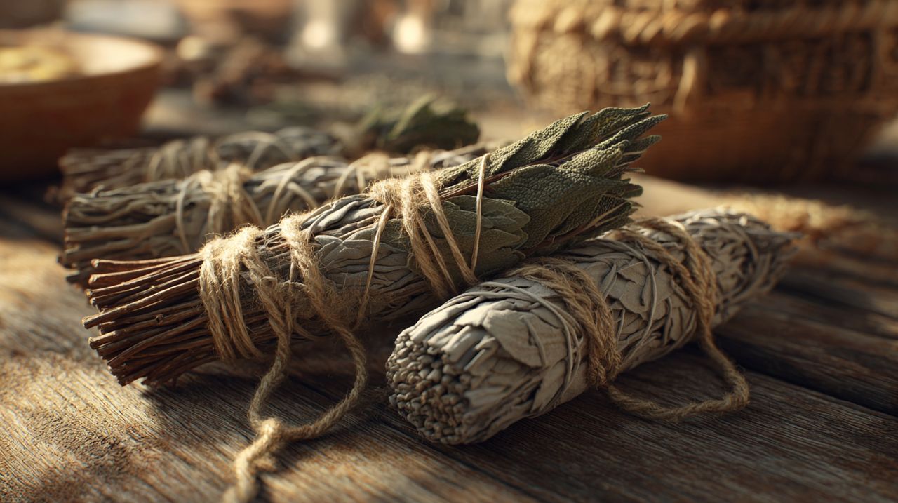 A bundle of garden sage smudge sticks