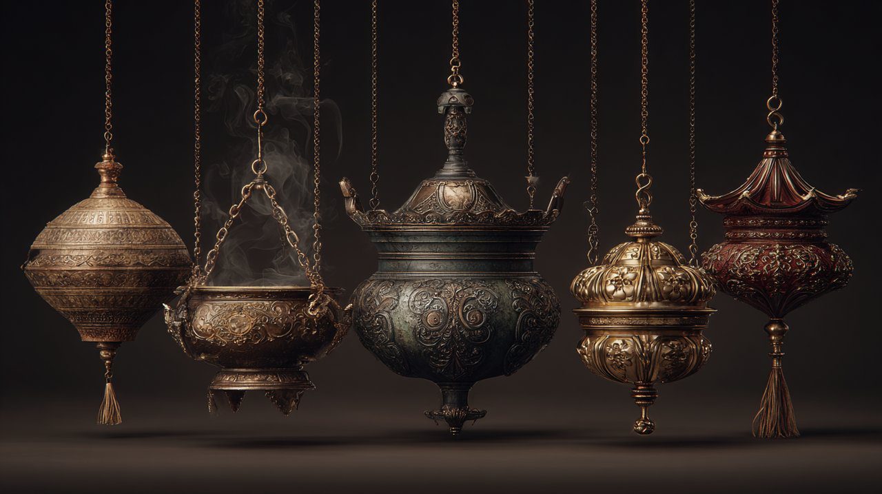 Collection of diverse hanging incense burner designs.