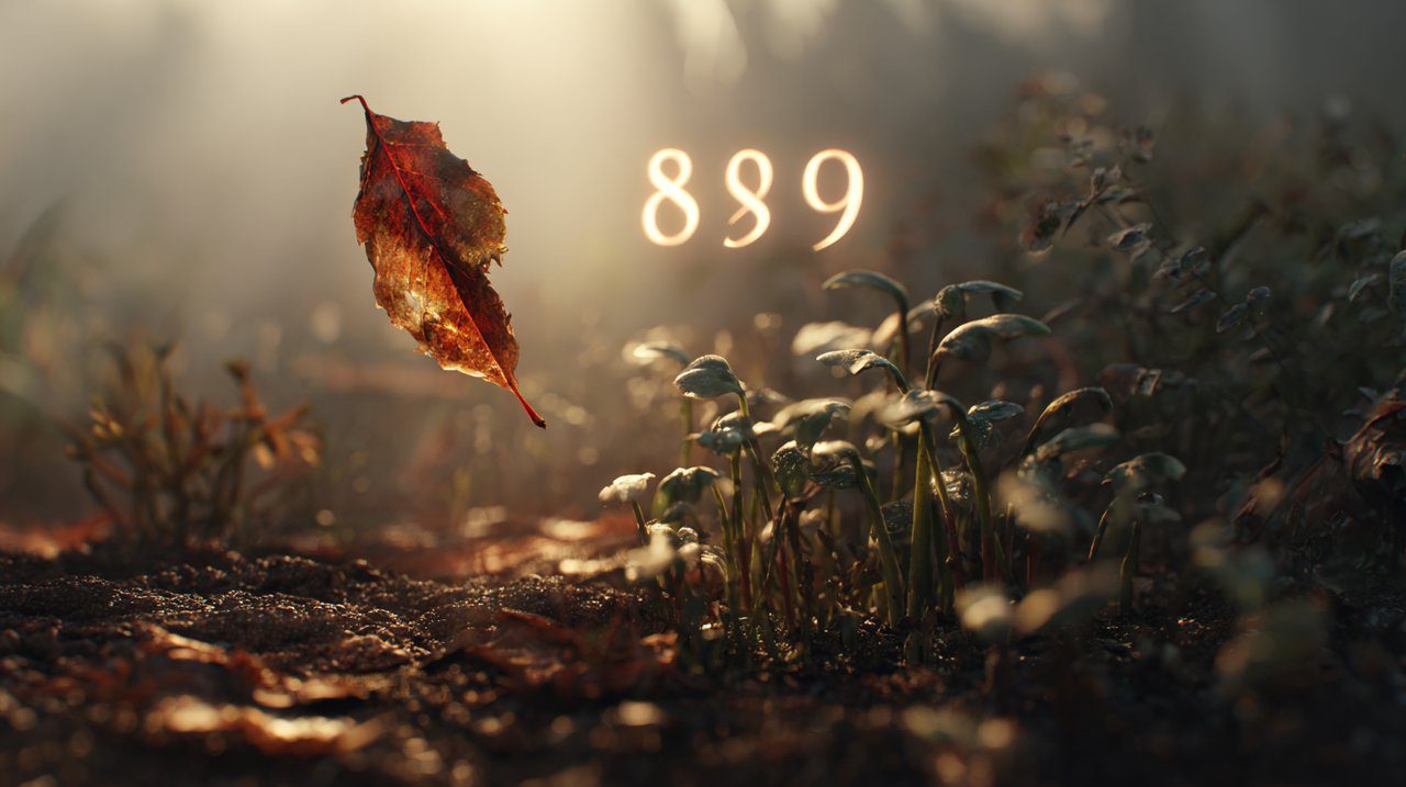 Angel number 889 signifying transformation and new beginnings.