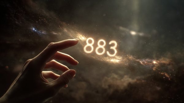 Una representación mística del número angelical 883 que simboliza abundancia y guía divina.