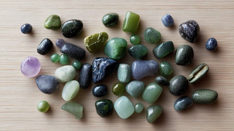 Various types of jade stones and beads showcasing different colors.