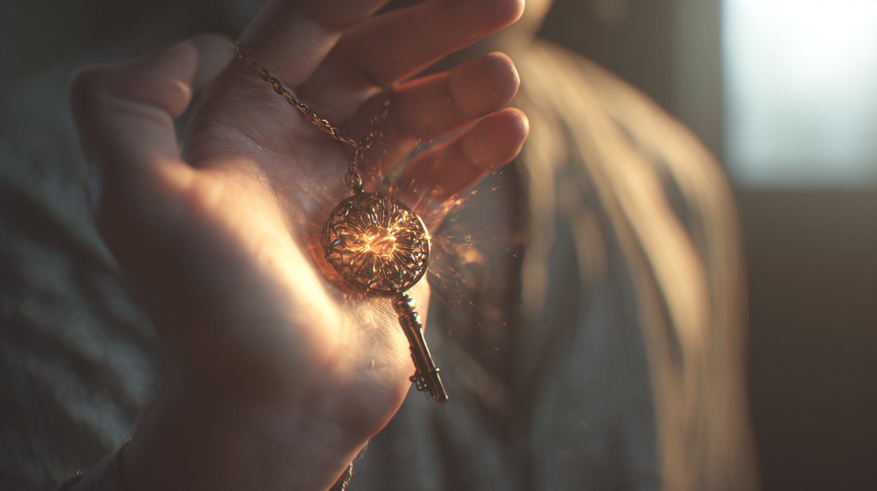 A hand gently holding a keychain, symbolizing infused intent.