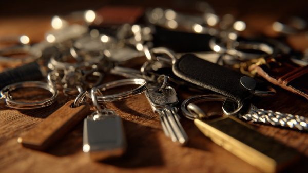 A diverse collection of keychains representing personal expression.