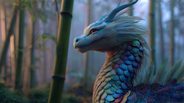 A majestic Ki-Rin in a serene landscape.