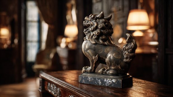 A detailed Ki-Rin sculpture as a decorative piece.