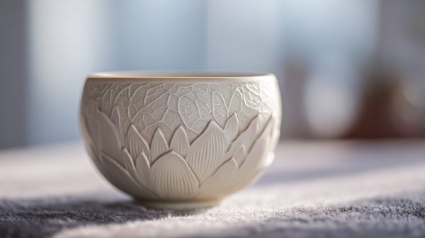Una serena Taza de Té de Loto sobre un fondo minimalista