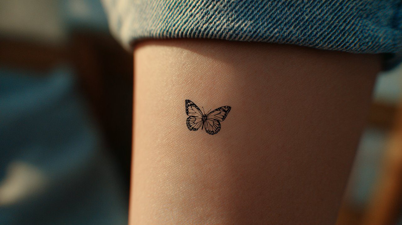 Uma tatuagem de borboleta ponto e vírgula