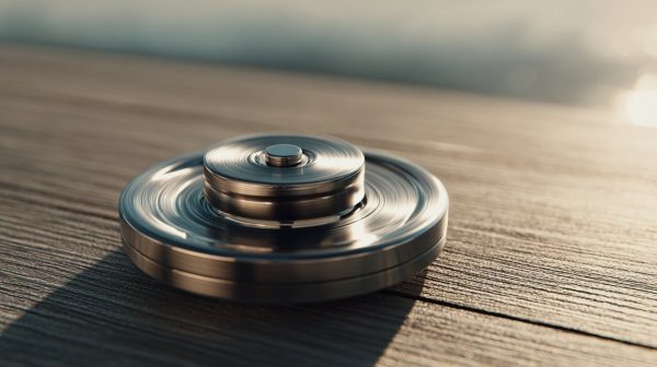 A high-quality metal fidget spinner in action.