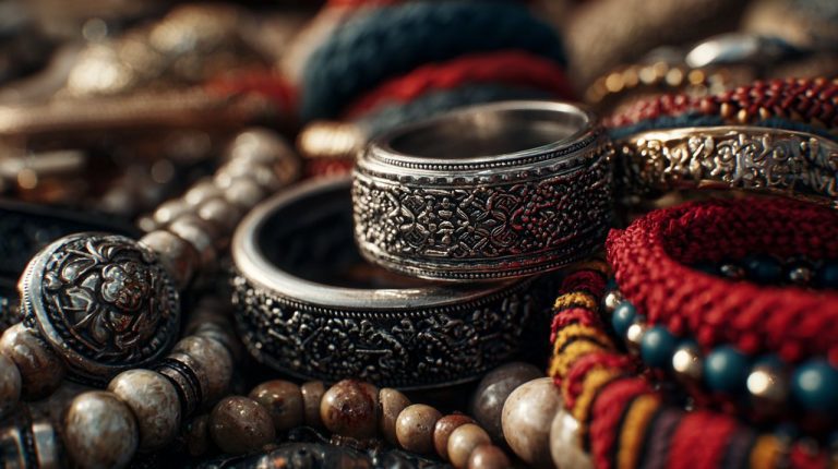 A vibrant collection of traditional Mexican bracelets.