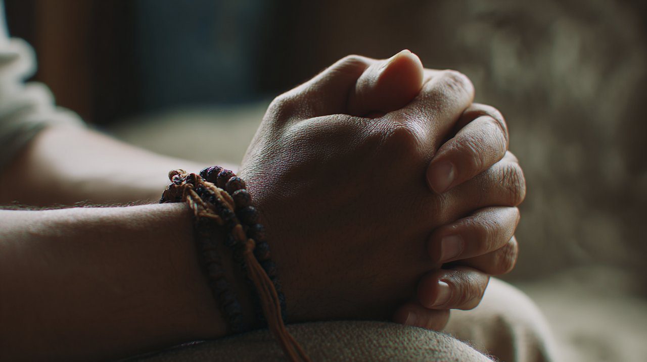 A person mindfully holding a Mexican bracelet.