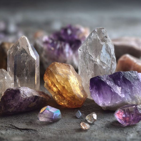 Una colección de cristales naturales asociados con el zodiaco del Mono.