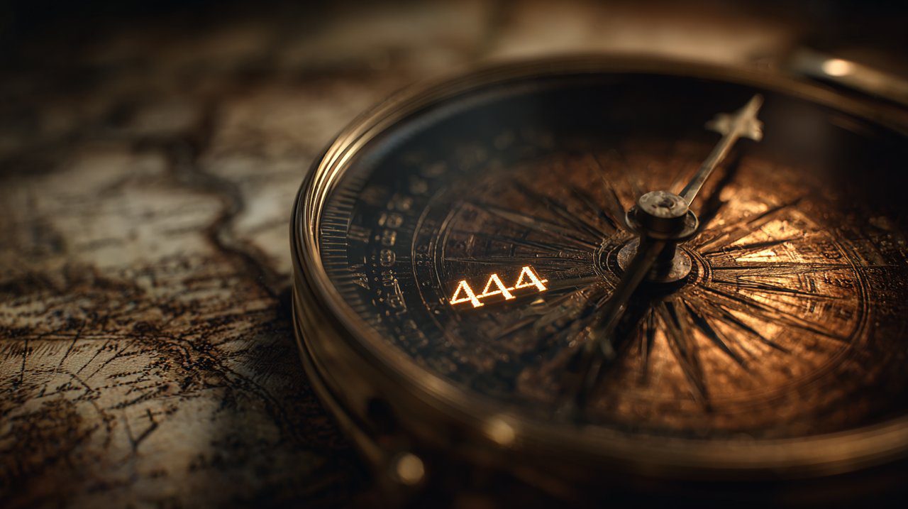 An antique compass with the number 444 on its face, guiding a path.