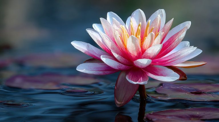 A vibrant lotus flower emerging from clear water, symbolizing wisdom.