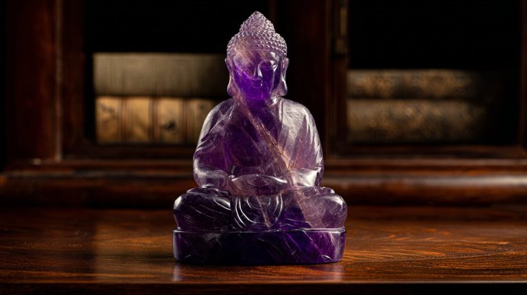 A carved amethyst Buddha statuette