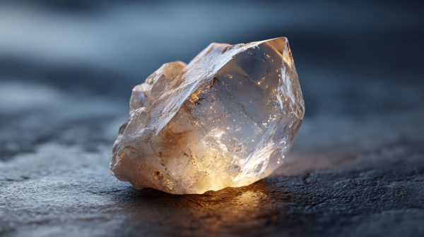 A natural clear quartz crystal with soft light