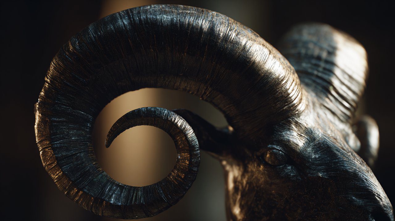 Symbolic ram horns representing unyielding resolve.