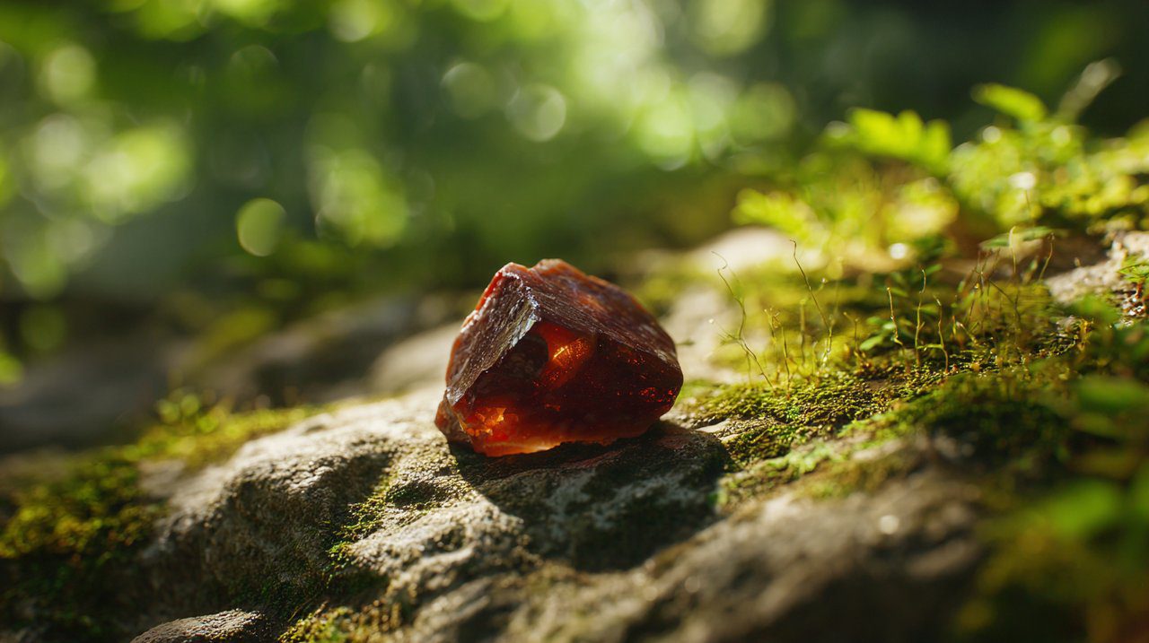 Una pequeña piedra de ágata roja formada naturalmente.