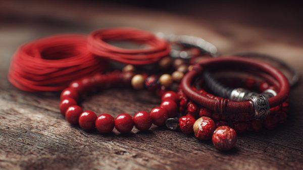 Una colección de diversas pulseras rojas de varias culturas