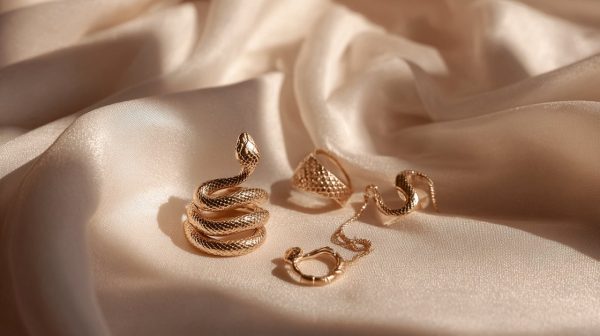Varias piezas de joyería de serpiente para la transformación energética.