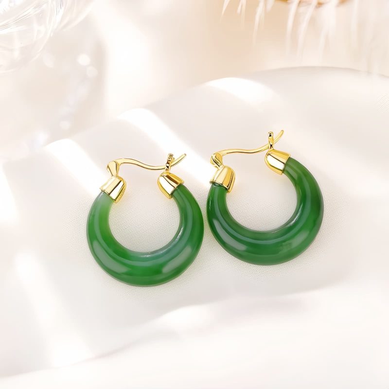 أقراط من حجر الهيتيان السماوي الفيروزي الفضي الإسترليني مع تعليقة للحظ Sterling Silver Hetian Cyan Jade Luck Drop Earrings