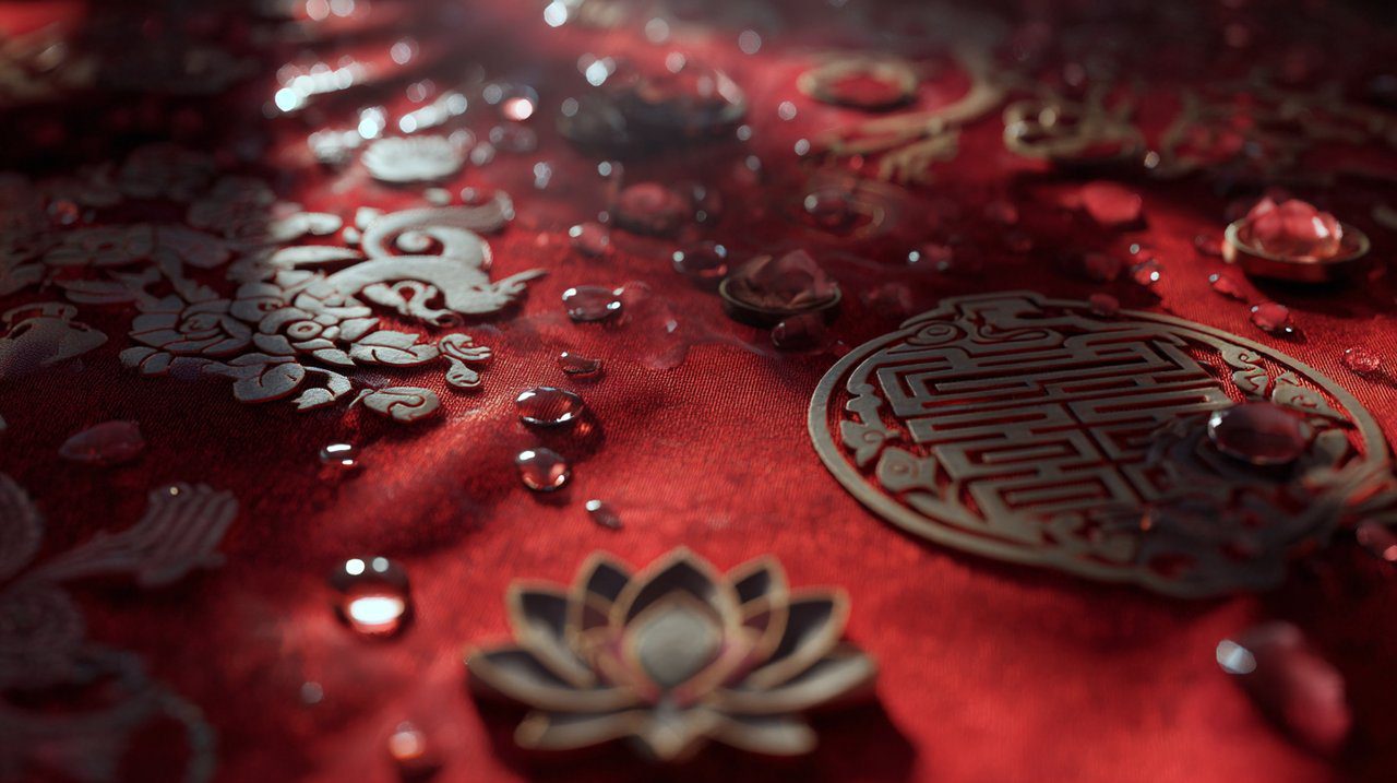 Uma coleção de símbolos de amor chineses em uma composição harmoniosa