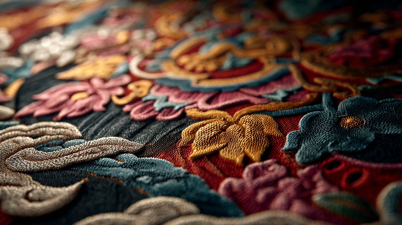 Close-up de uma pintura detalhada de Thangka tibetano.