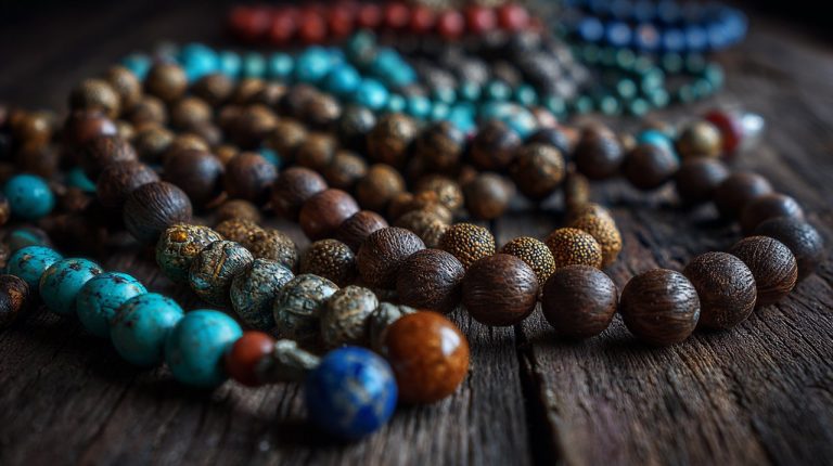 A collection of diverse Tibetan mala beads