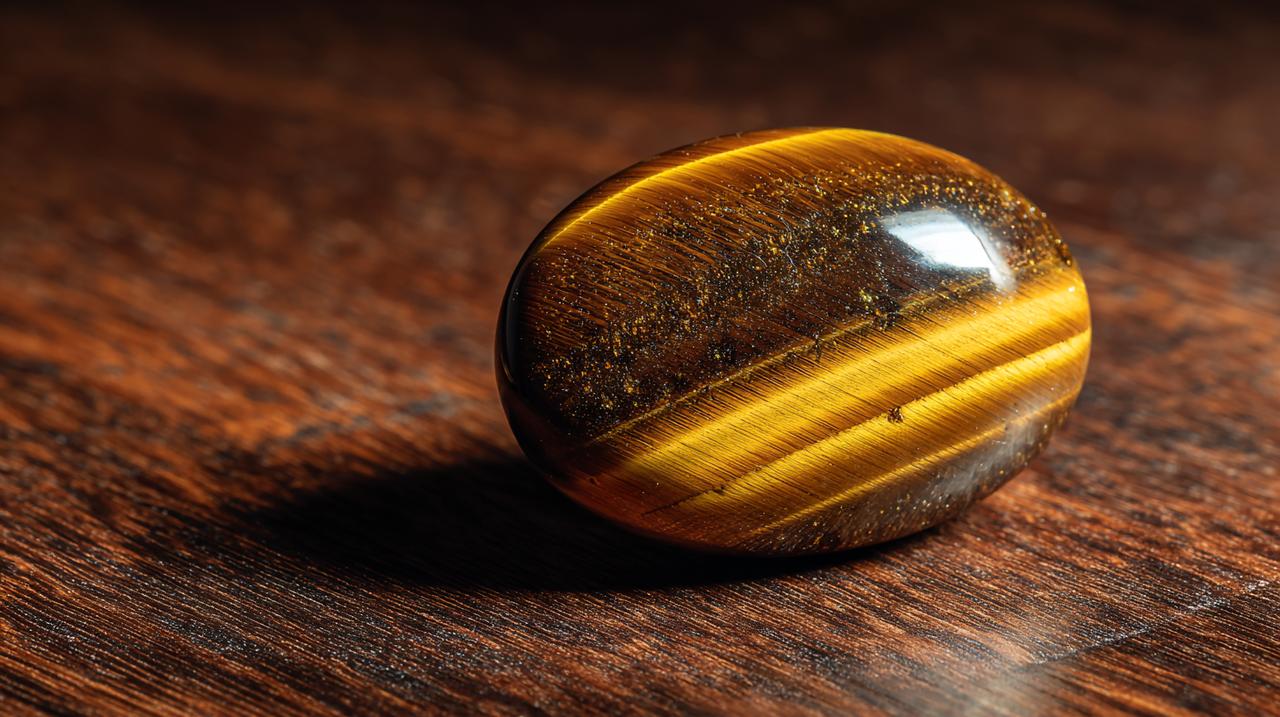 Close-up of a Tiger Eye stone showing chatoyancy
