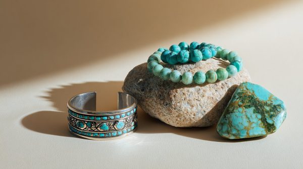 Colección diversa de estilos de pulseras de turquesa.