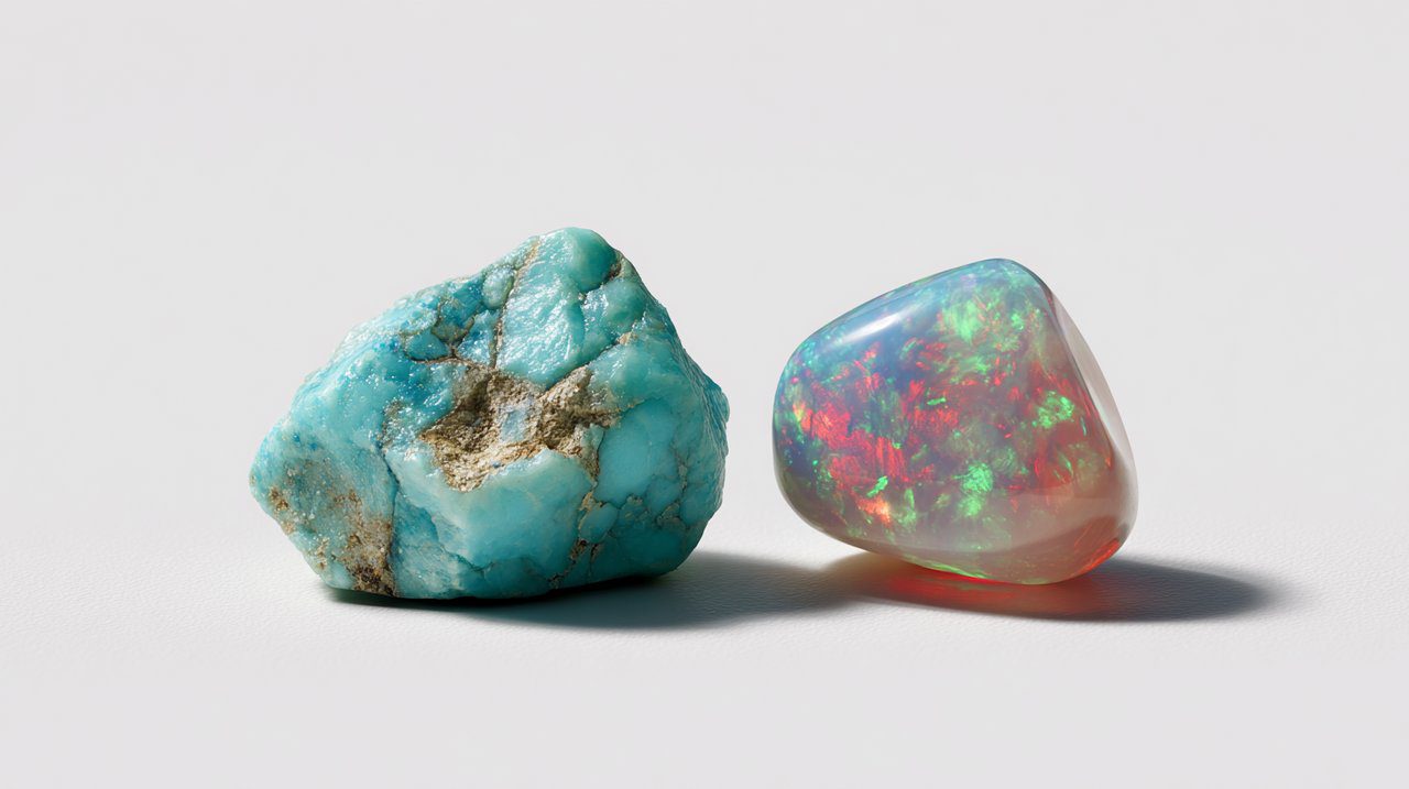 Distinct characteristics of turquoise and opal gemstones