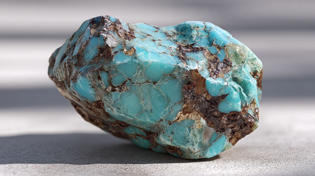 A natural, rough turquoise stone with matrix inclusions, symbolizing ancient wisdom.