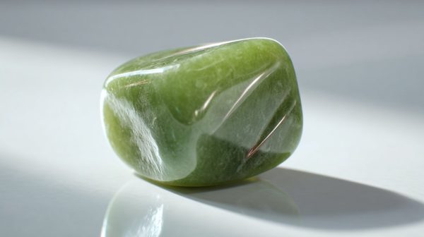 Close-up of a genuine jade piece exhibiting translucency and luster.