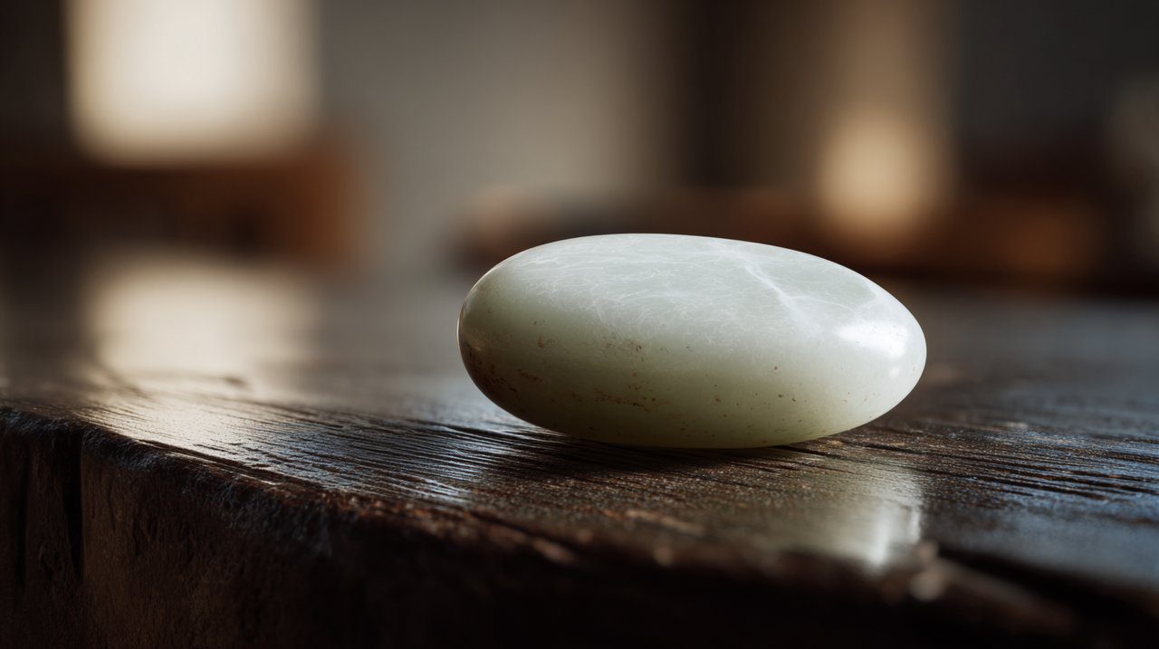 Uma pedra de jade branco lisa e pura com um brilho ceroso