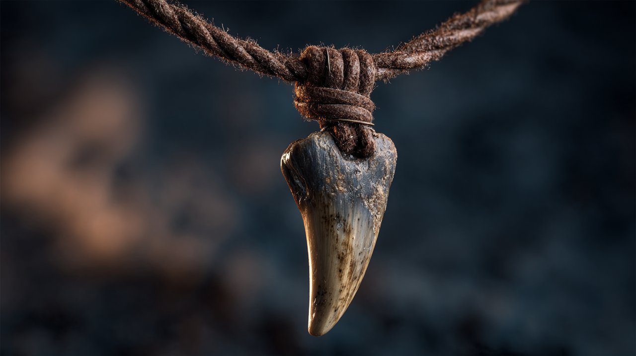 A striking wolf fang necklace with intricate details.