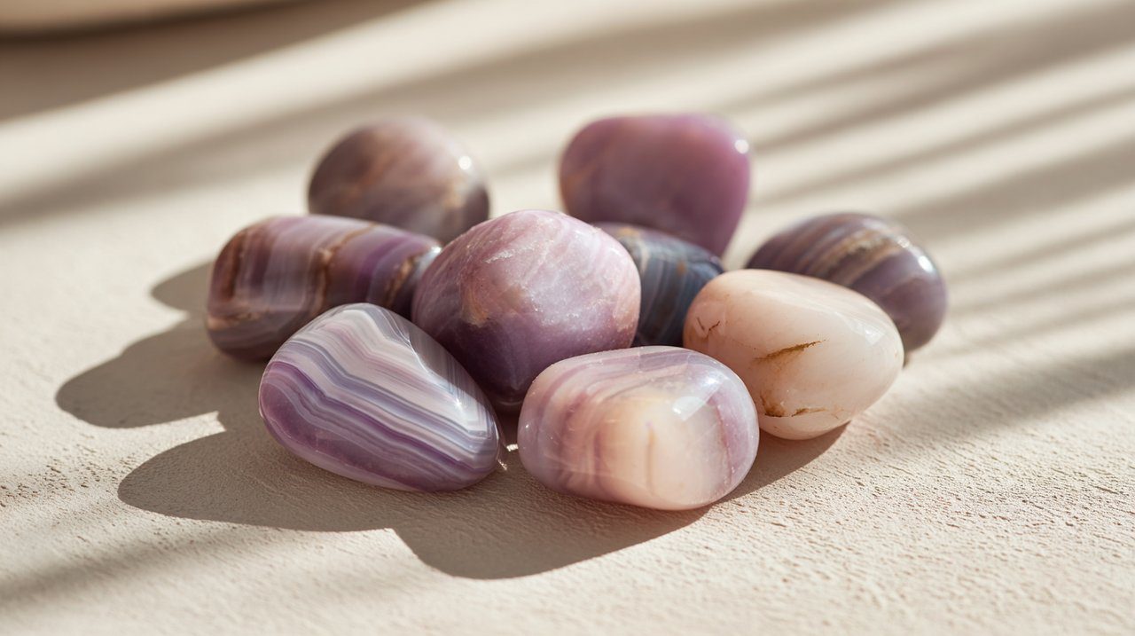 A collection of smooth Yanyuan Agate tumbled stones