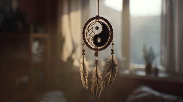 A beautiful yin yang dreamcatcher symbolizing inner harmony.