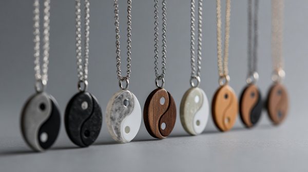 Varios collares Yin Yang de diferentes materiales.