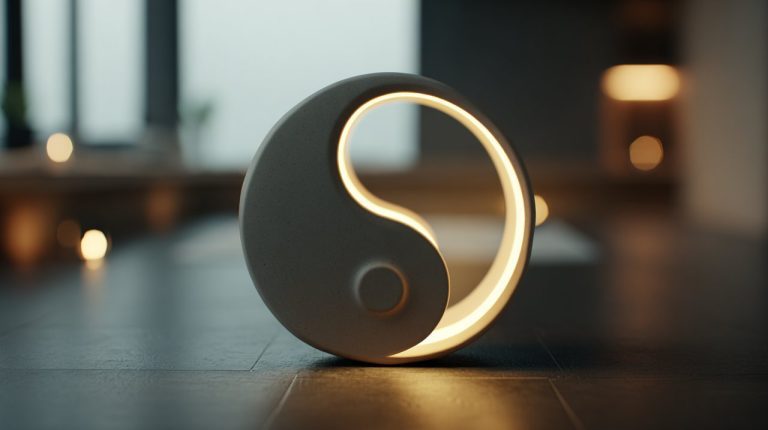 Modern interpretation of yin yang symbol in a tranquil setting